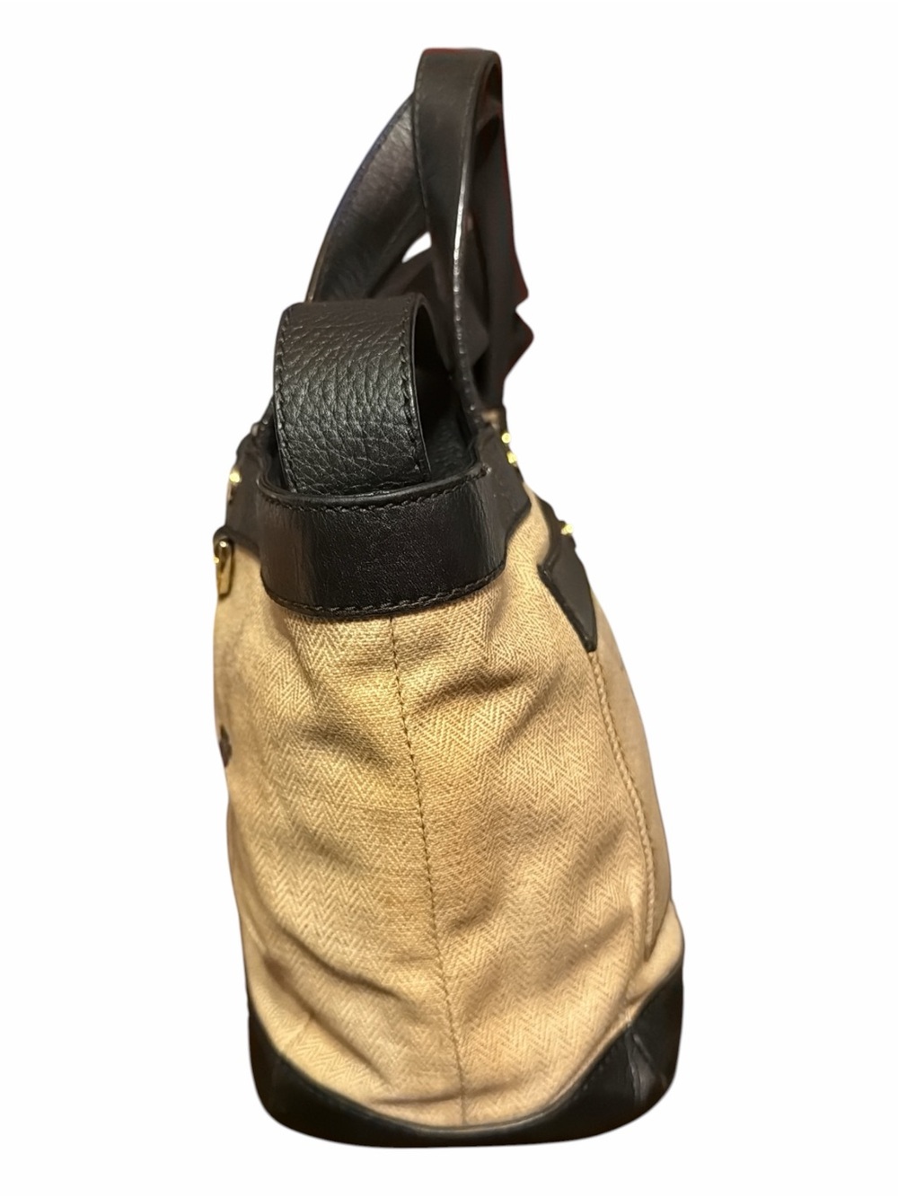 Rare Vintage Authentic BVLGARI "Arte e Antiquaria" Canvas & Black Leather Tote - Picture 2 of 11